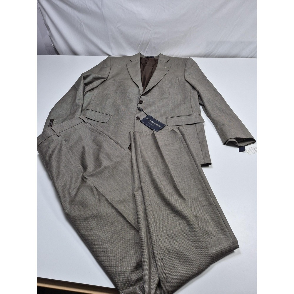 Roberto Zanieri Suit Mens 46R Beige Wool Zignone 2 Piece 41x34 Italy NWT